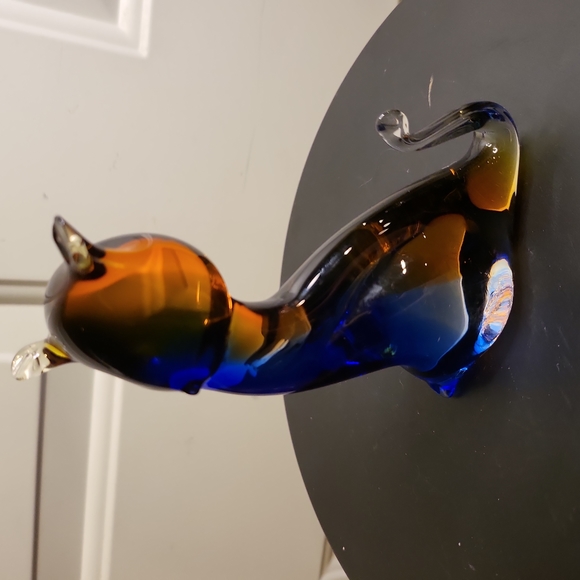 Vintage Murano Glass Cobalt and Amber Kitty Cat - Picture 5 of 10